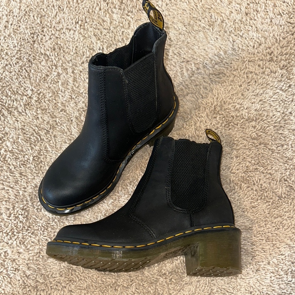 Dr. Martens Black Ankle Boots with Yellow Stitching
